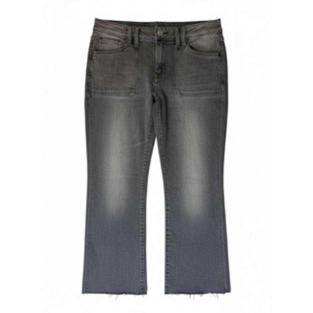 Aeropostale Mid Rise Kick Crop Jeans Black Faded Patch Pocket Raw Hem‎ Size 4